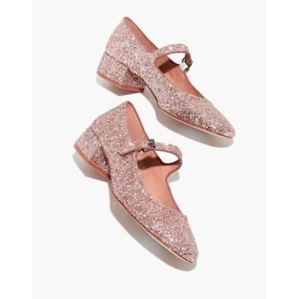 Madewell Delilah Pink Glitter Mary Jane Block Heel Pumps Size 9